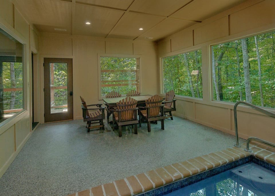 Indoor pool and picnic table at 4 bedroom cabin