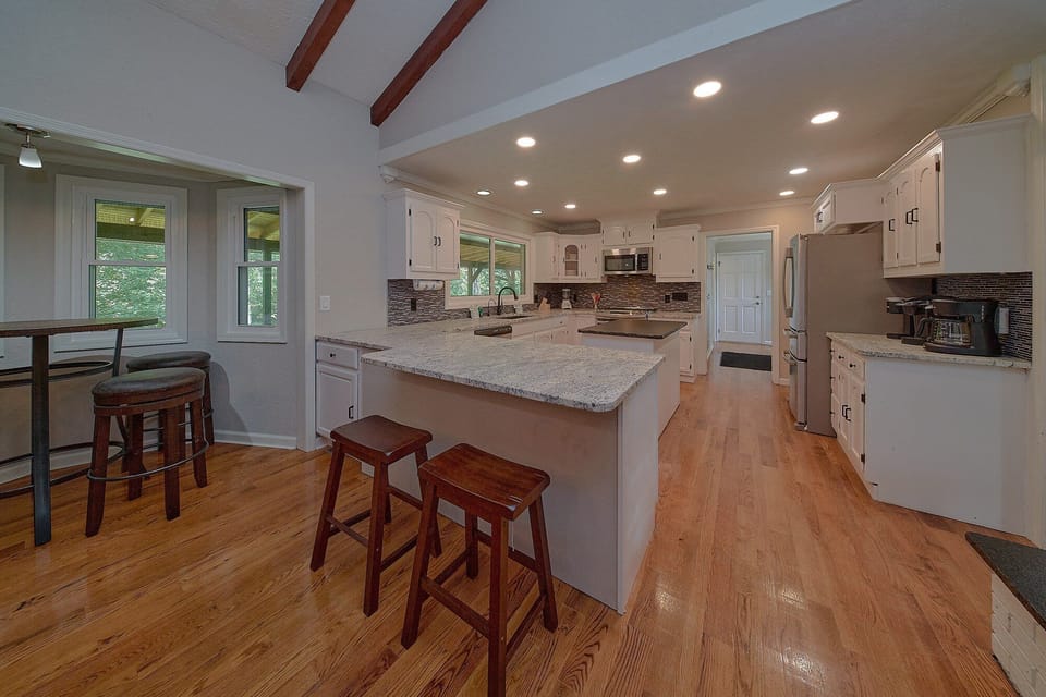 Fully furnished kitchen in 8 bedroom cabin