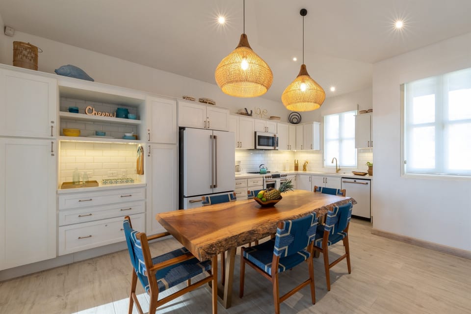 Bright and spacious eat in kitchen.