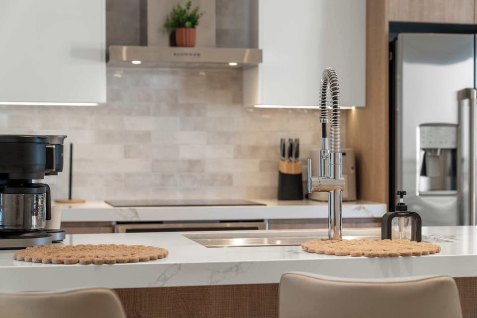 Coffee on one side, cooking space on the other, everything is right where you need it