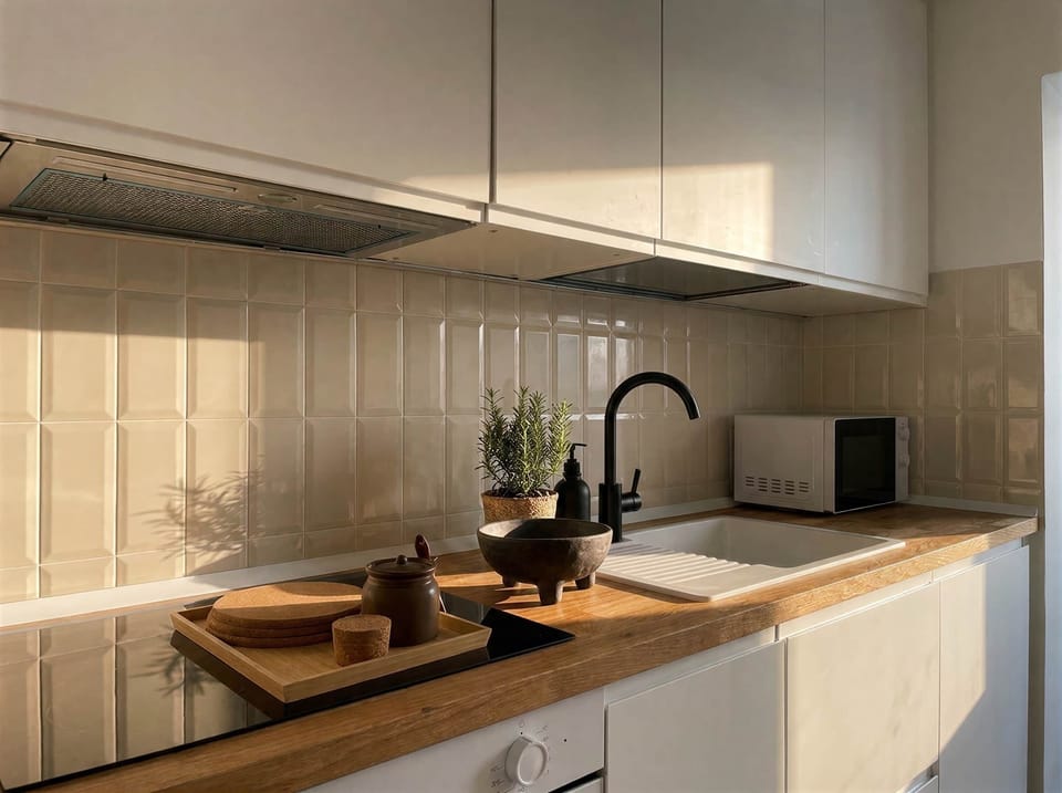 Kitchen with solid oak worktop