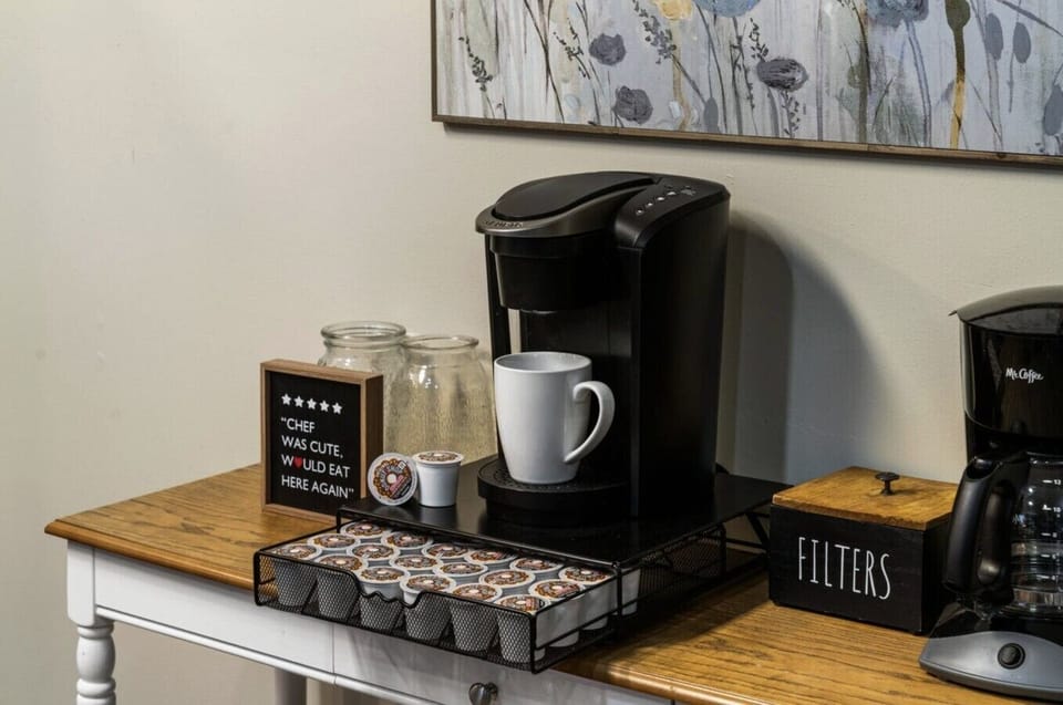 Brew your favorite coffee and savor the peaceful mountain vibes from the comfort of the cabin.