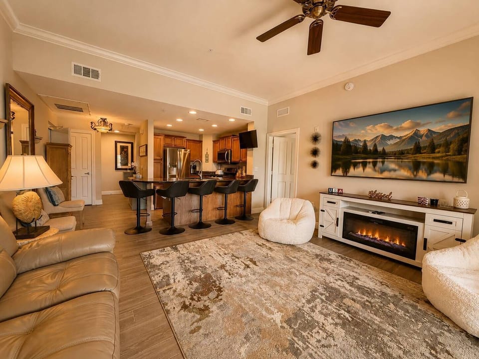 Comfortable living room with a massive Smart TV