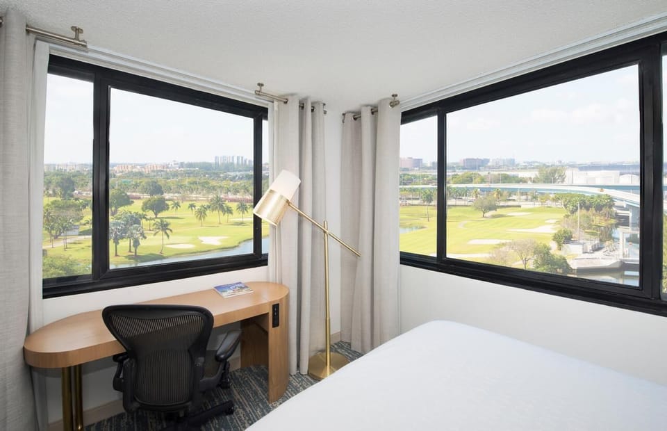 Sip coffee while enjoying panoramic views from the corner desk.