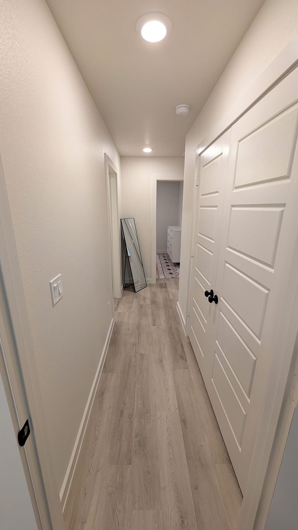 Bright modern hallway with clean finishes and light wood-style flooring