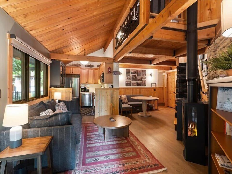 Living room area with kitchen view