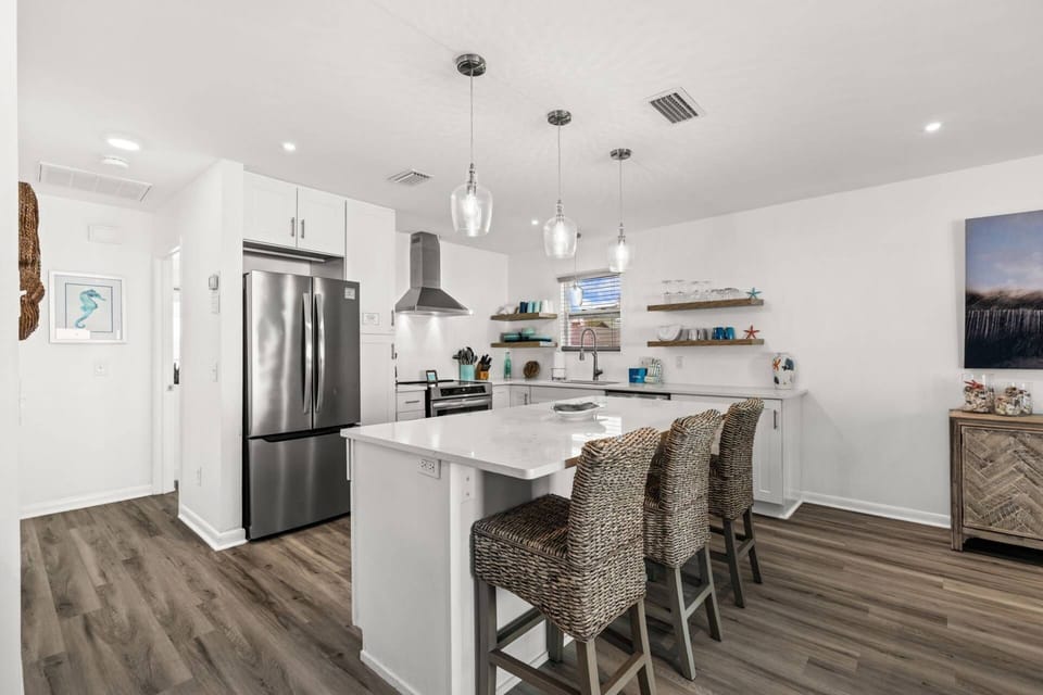 A bright, fully-equipped kitchen ready for pancakes or pasta night.