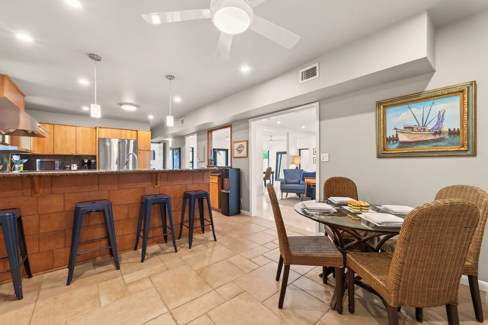 Bar top seating and dining table