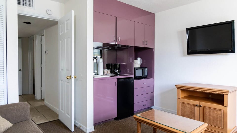 Settle in with handy kitchenette for snacks and quick meals.