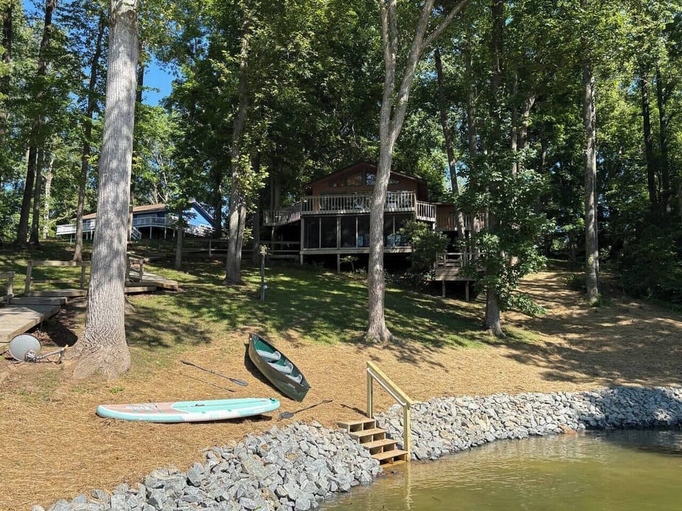 View of deck and screened porch from the lake
