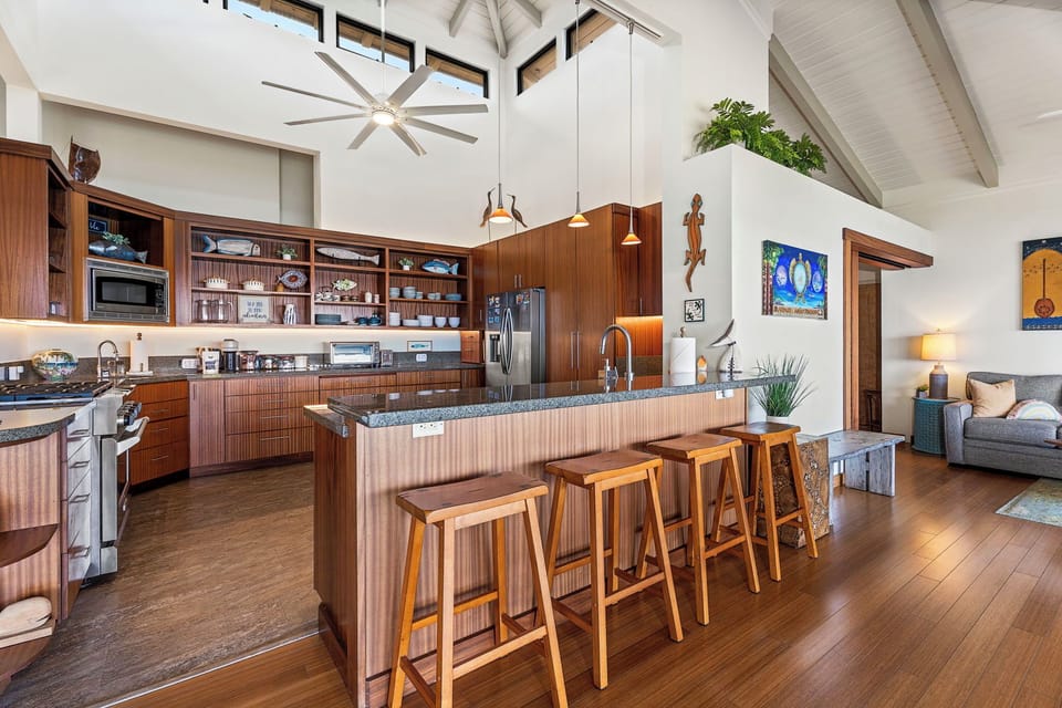 Pull up a stool at the island and stay part of the conversation while dinner comes together in the kitchen.