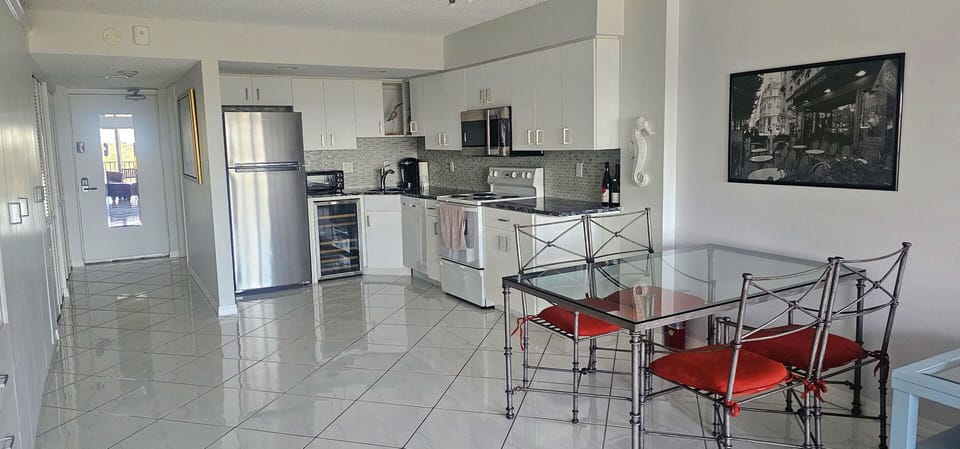 Full kitchen with silent appliances.