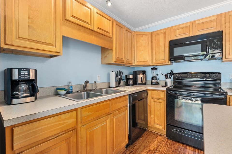 Kitchen fully stocked to make home cooked meals