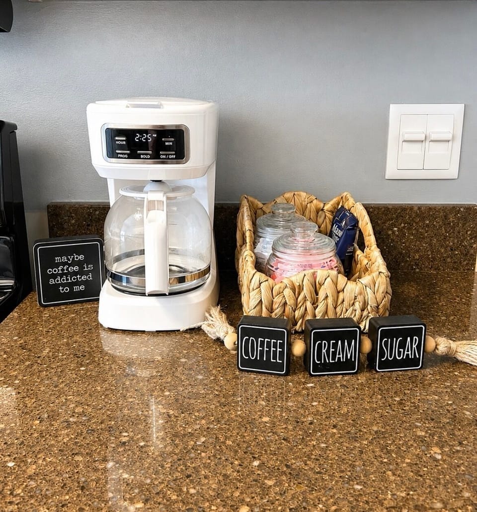 Inviting coffee station with stocked essentials for easy mornings