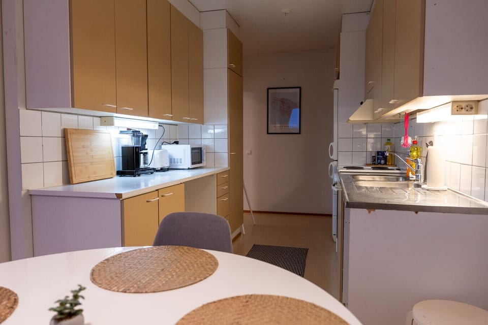 The dining area is next to the large kitchen
