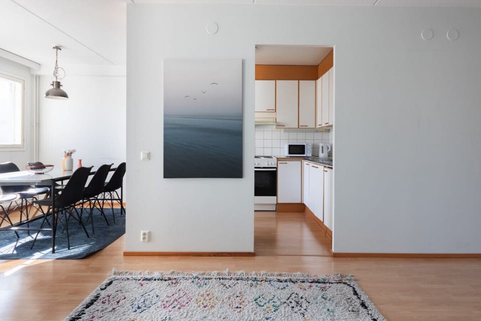 The dining area and kitchen