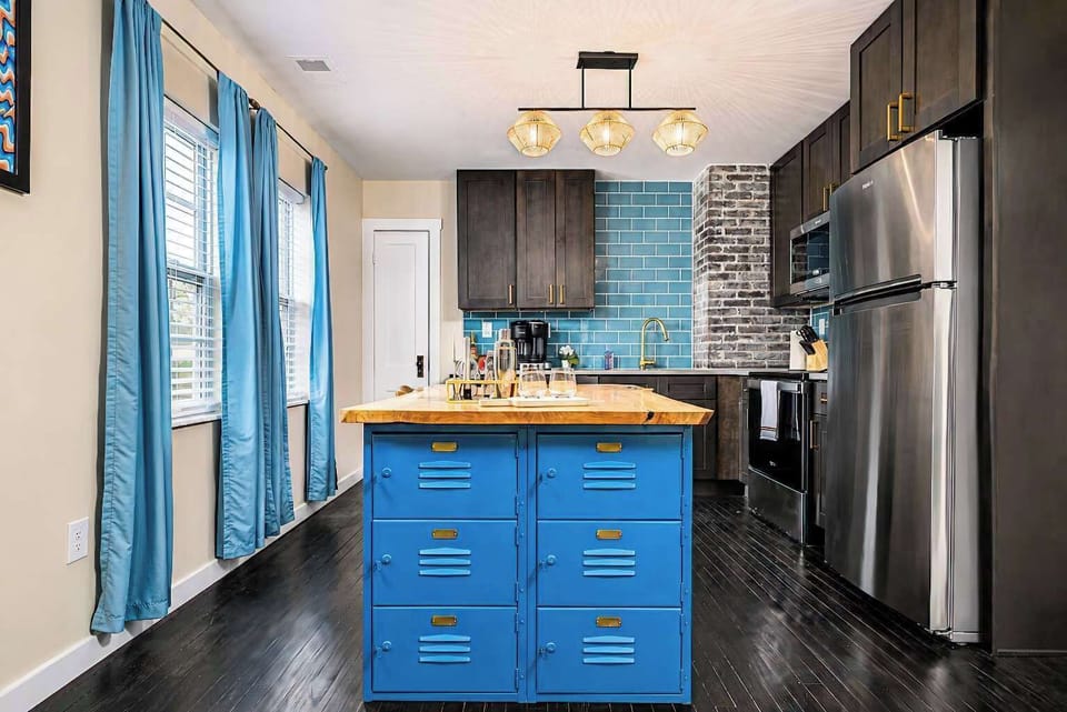 The kitchen keeps everyone connected with island seating