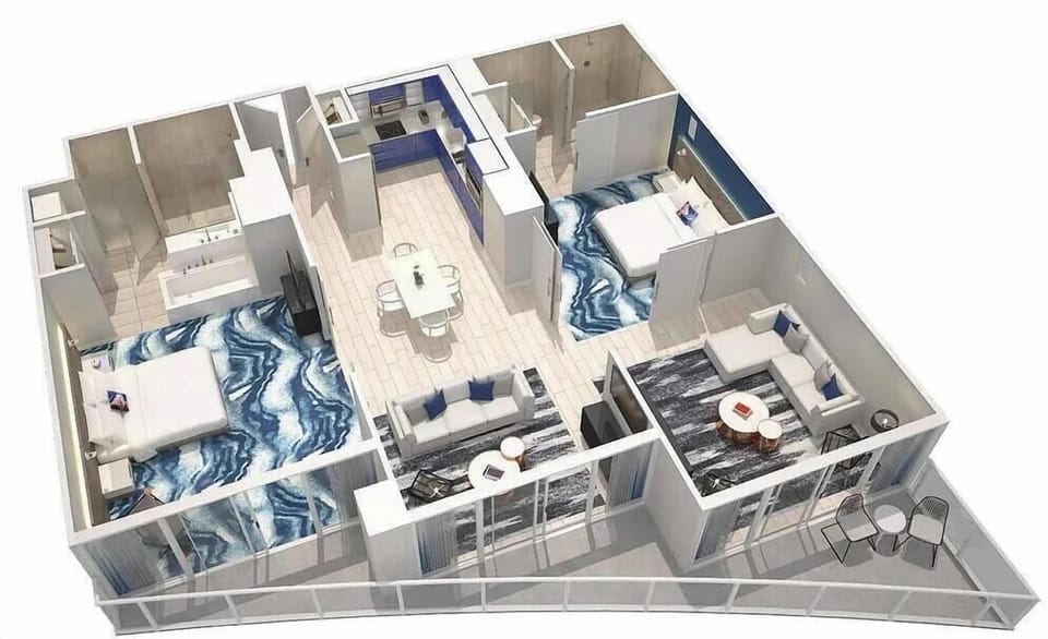 The 02-stack: W Fort Lauderdale’s largest 2-bedroom floor plan — 1,463 sq ft inside + 274 sq ft of balcony space