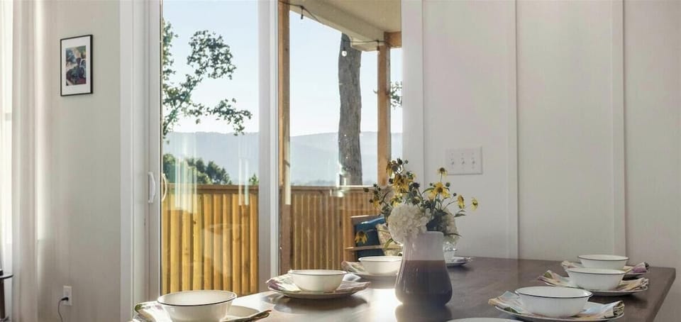 Dining table with mountain views