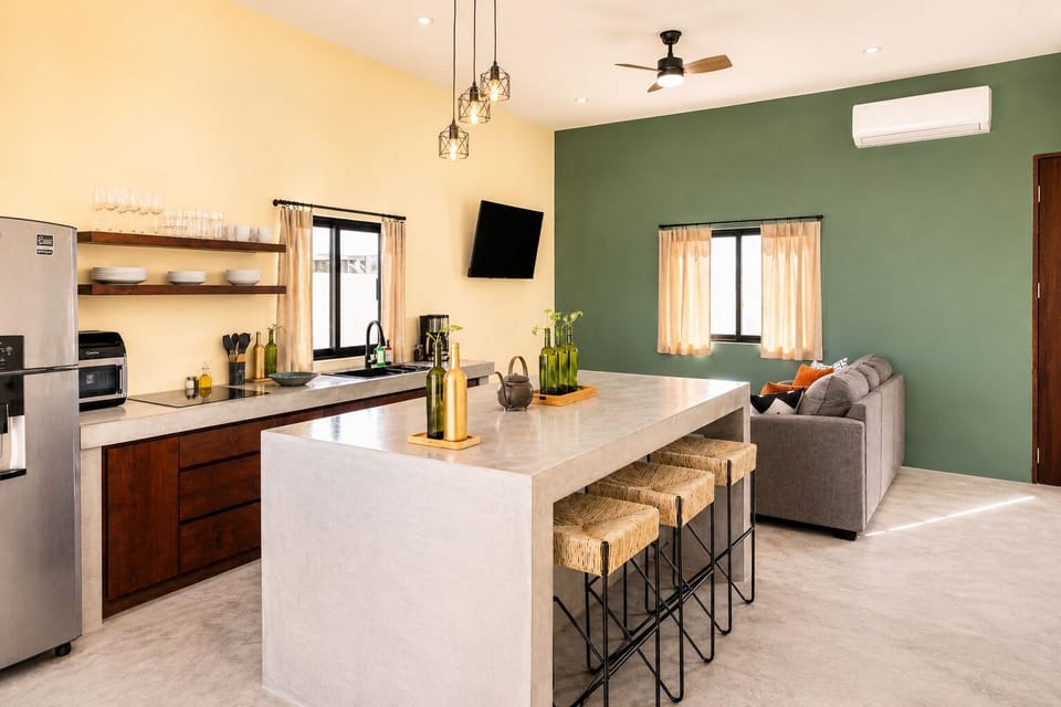 Open kitchen and living area