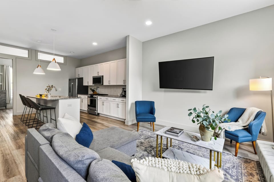 Living and kitchen areas flow together on the main floor