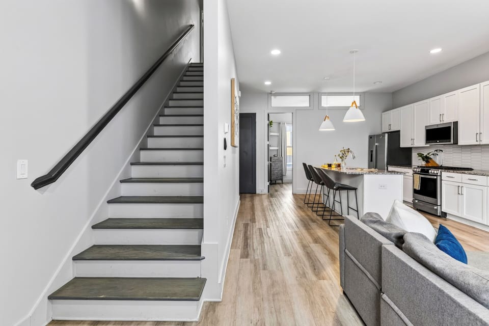 Staircase connecting the main level to the bedrooms