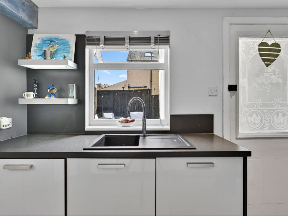 Kitchen, Countertop, Interior Design, Kitchen Sink, Kitchen Appliance, Cabinetry, Plumbing Fixture, Sink, Tap, Home