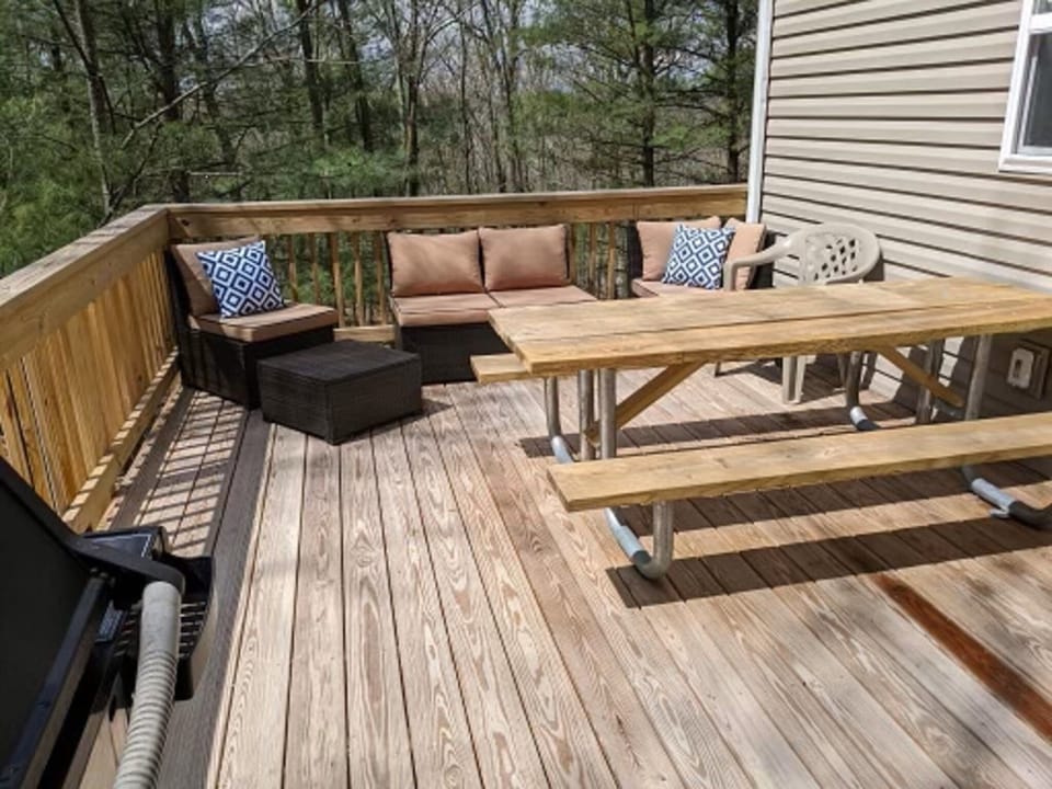 Back Deck with seating and picnic tables