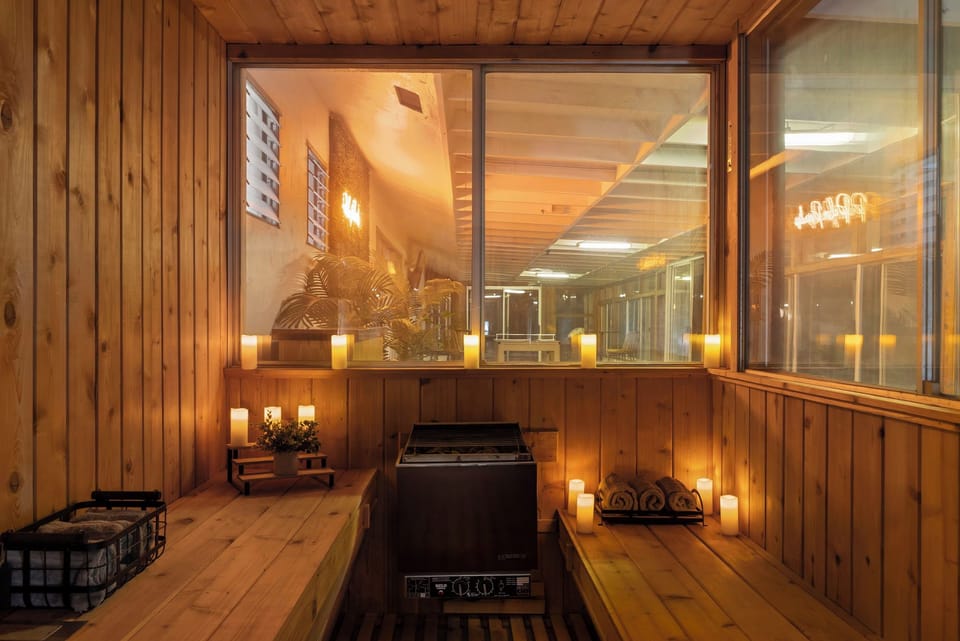 Finnish dry sauna, custom-built with western red cedar.