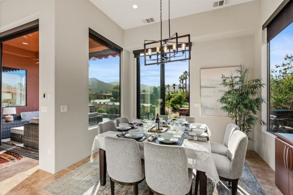 Dining space: 8-person dining table, buffet cabinet