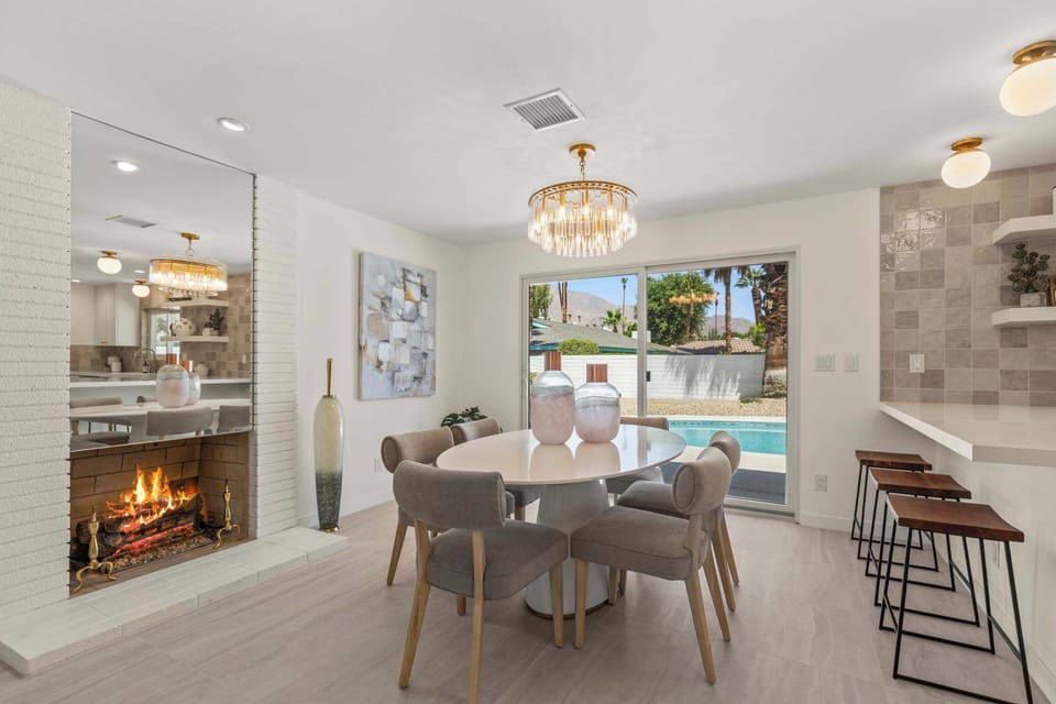The fireplace adds a little extra warmth and ambiance to dinners, cocktails, and cozy evenings at home.