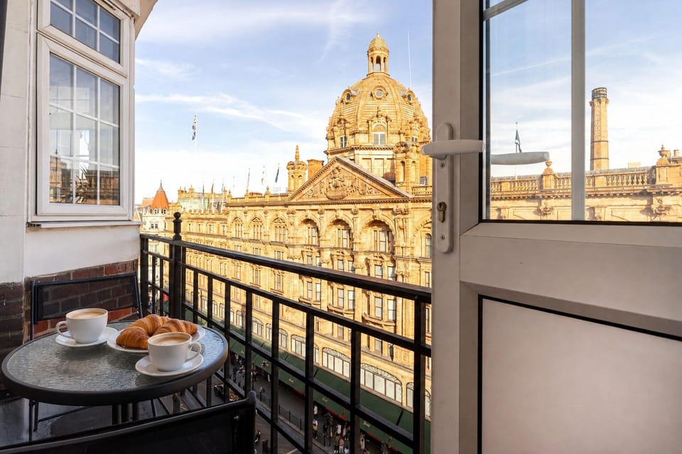 Enjoy a balcony with stunning views of the iconic Harrods store.