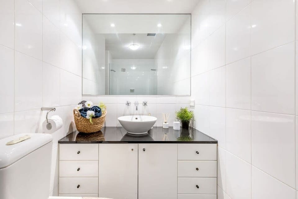 A warm & cozy bathroom.