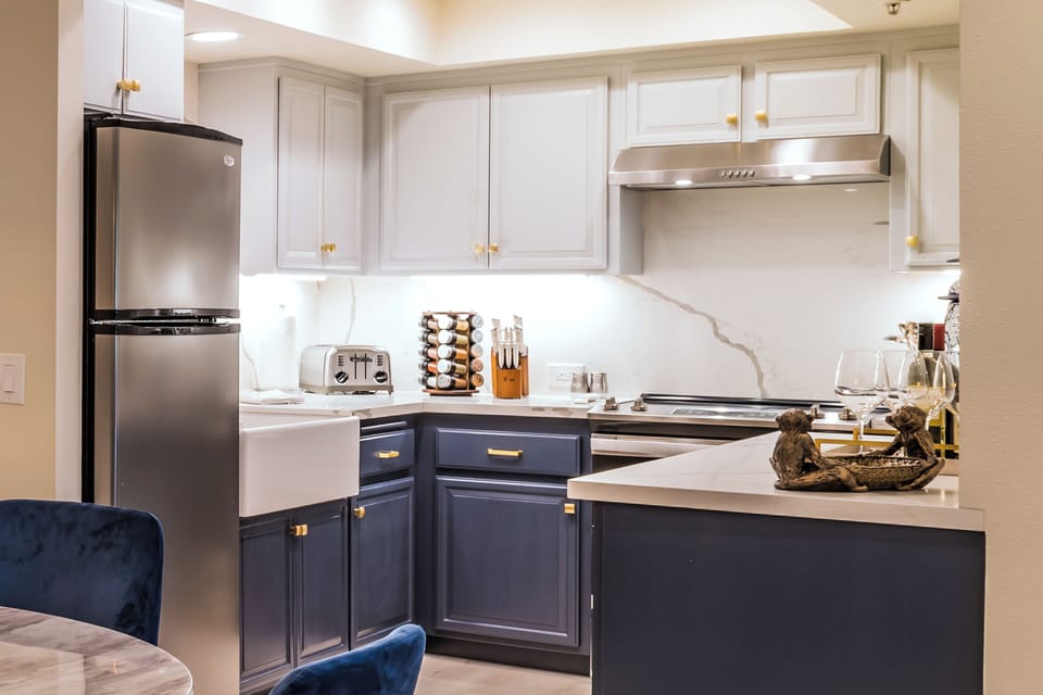 Updated kitchen with stainless appliances and generous counter space