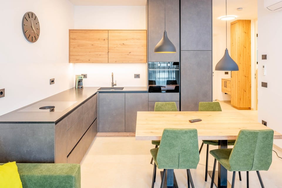 Kitchen with dishwasher and coffee machine