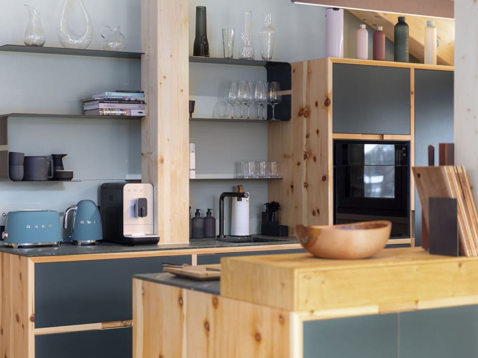 Furniture, Kitchen, Wood, Interior Design, Shelving, Flooring, Kitchen Appliance, Cabinetry, Countertop, Shelf
