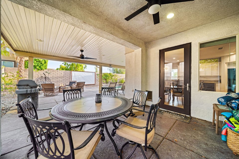 Covered patio dining for six