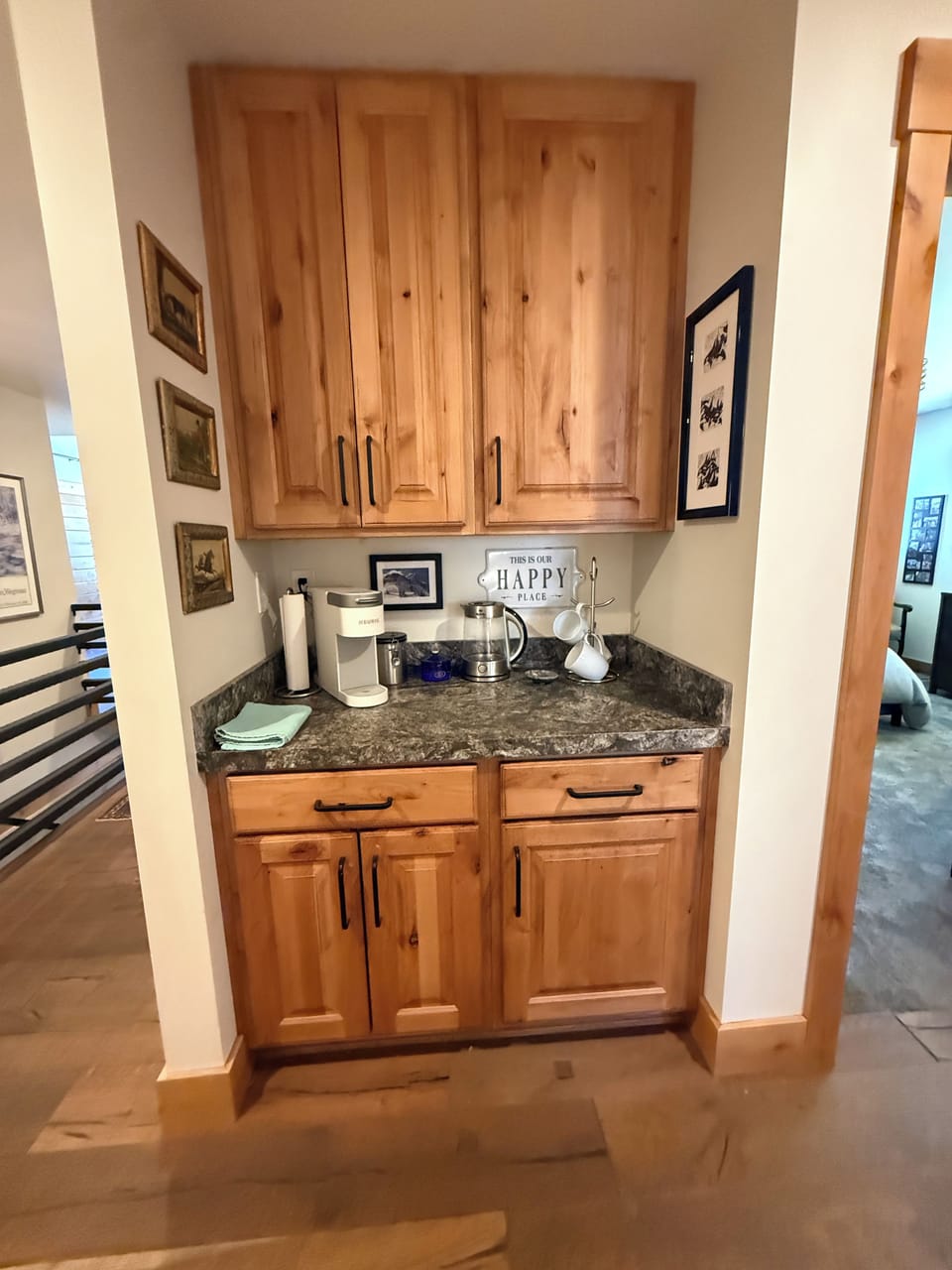Coffee/tea bar adjacent to bedrooms