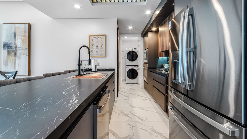 Contemporary kitchen with modern appliances.