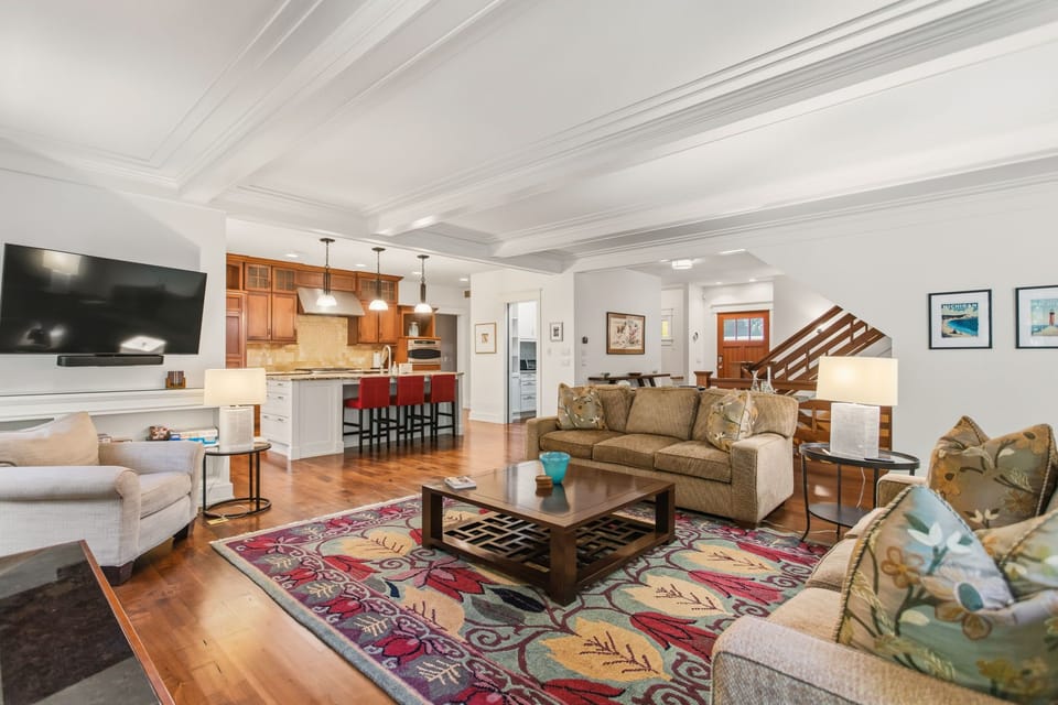 Fireplace and Smart TV make the living room an inviting place to unwind