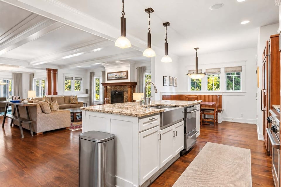 Open kitchen connects easily with the surrounding living areas