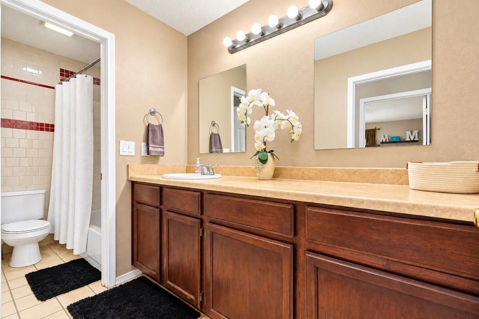 Enjoy the ease of your own closet and bathroom close by