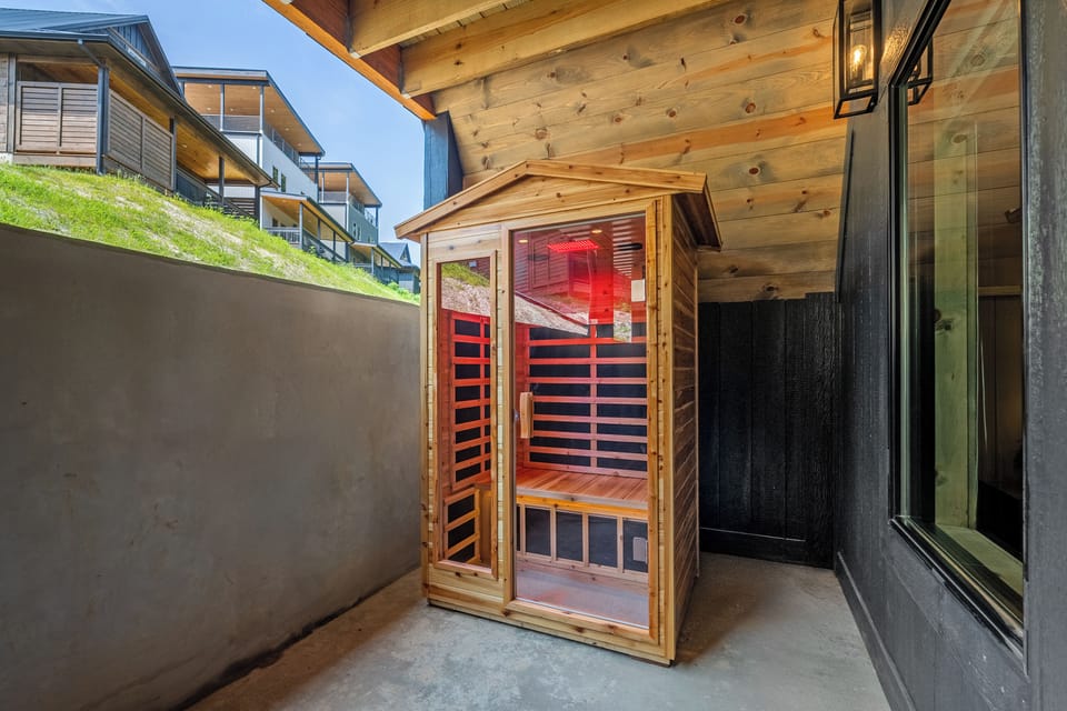 Private covered patio with infrared sauna for a relaxing spa-style retreat