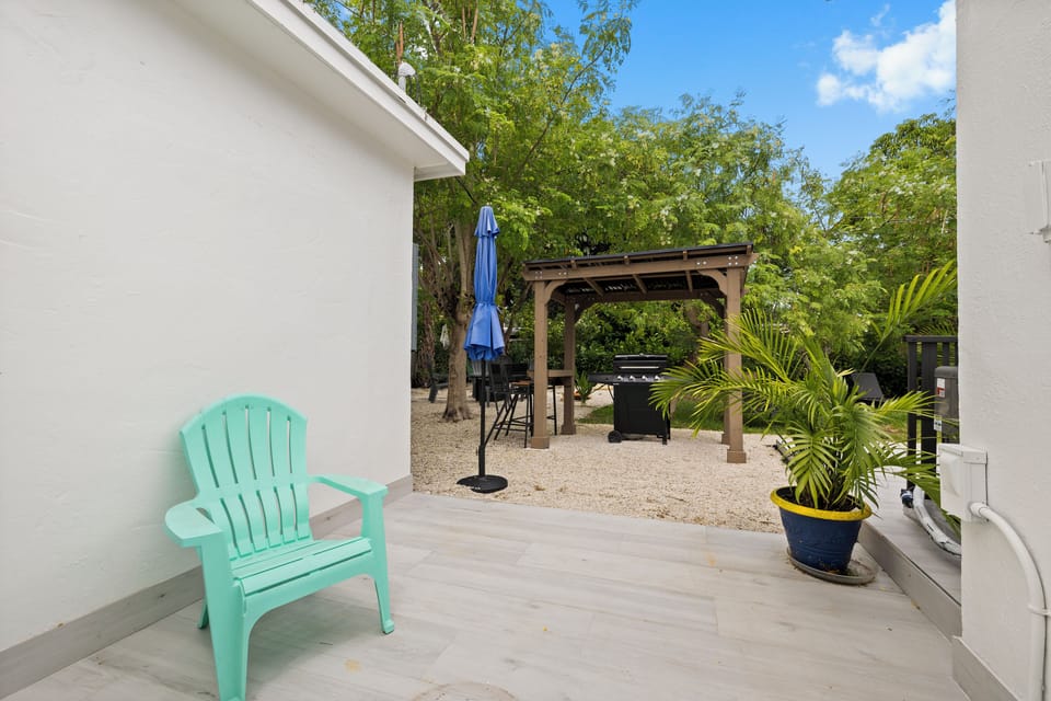 Patio outside of main kitchen. Gazebo barbeque area
