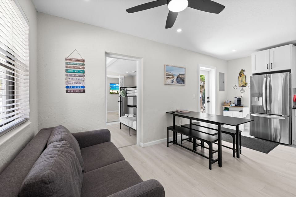 Full size refrigerator. Main kitchen. Glass door to patio & backyard. 
