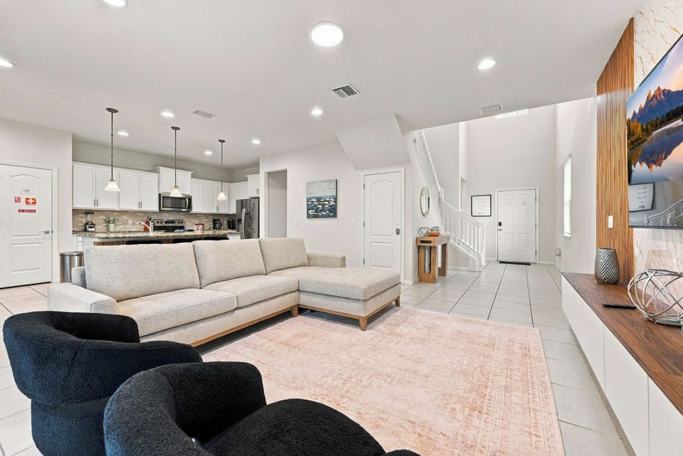 Living room open to the kitchen
