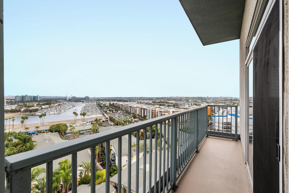 Long private balcony overlooking the marina.