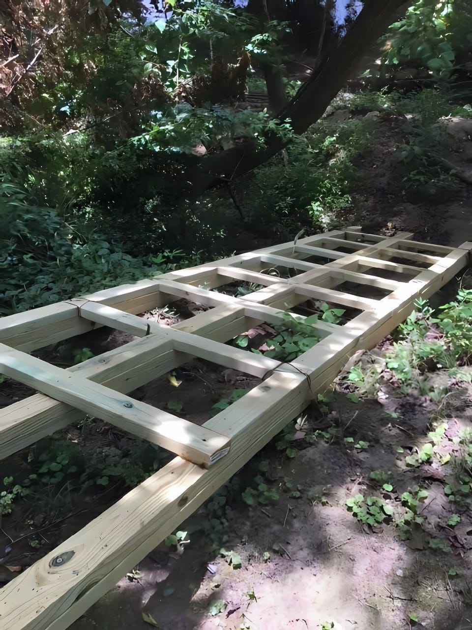 Sturdy wooden ladder to access the riverbed, AYOR, for the wild at heart.
