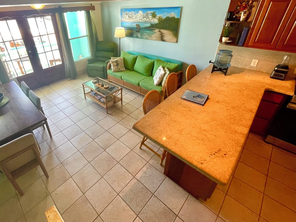 Dining/iving area (with queen sleeper sofa) & kitchen