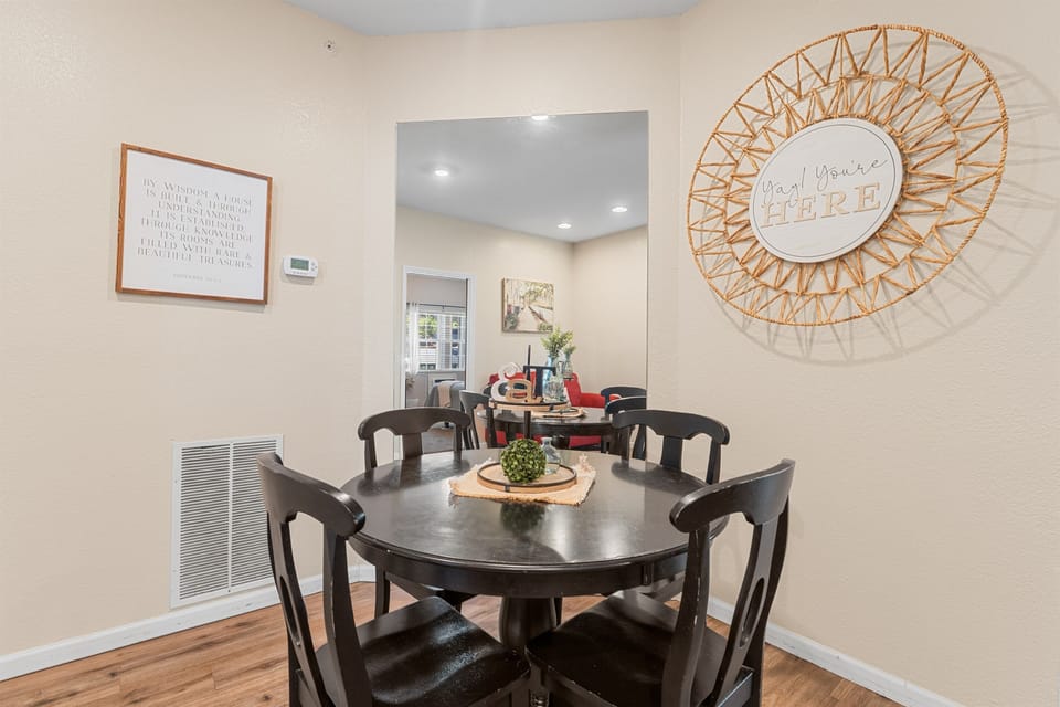 Intimate dining nook for coffee, takeout, cards, or an easy breakfast before heading out.